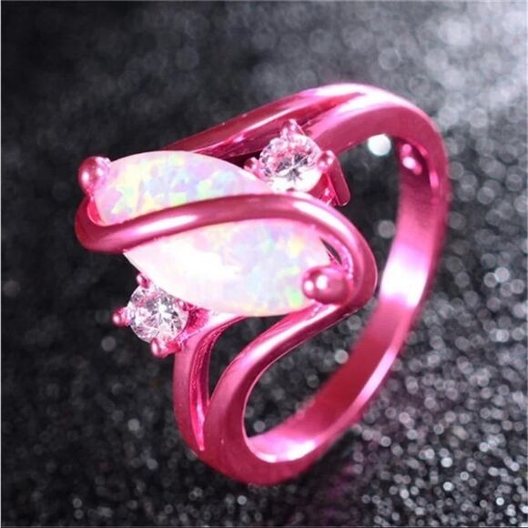 Pink Steel Opal Embellished Ring New In Gift Box - Picture 2 of 4